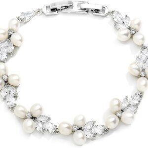 Pearl Bridal Bracelet, 7 1/8" Plus 1/2" Extender, Wedding, Prom for Women